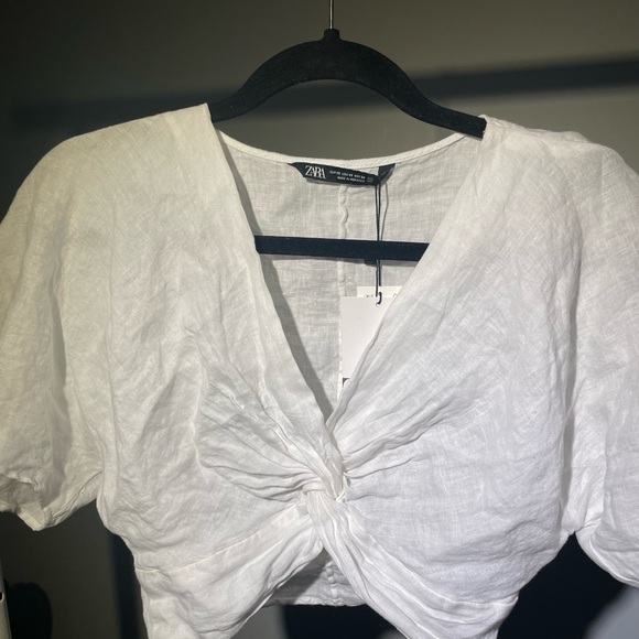 ZARA White Cropped Tie Front Blouse - Picture 8 of 9